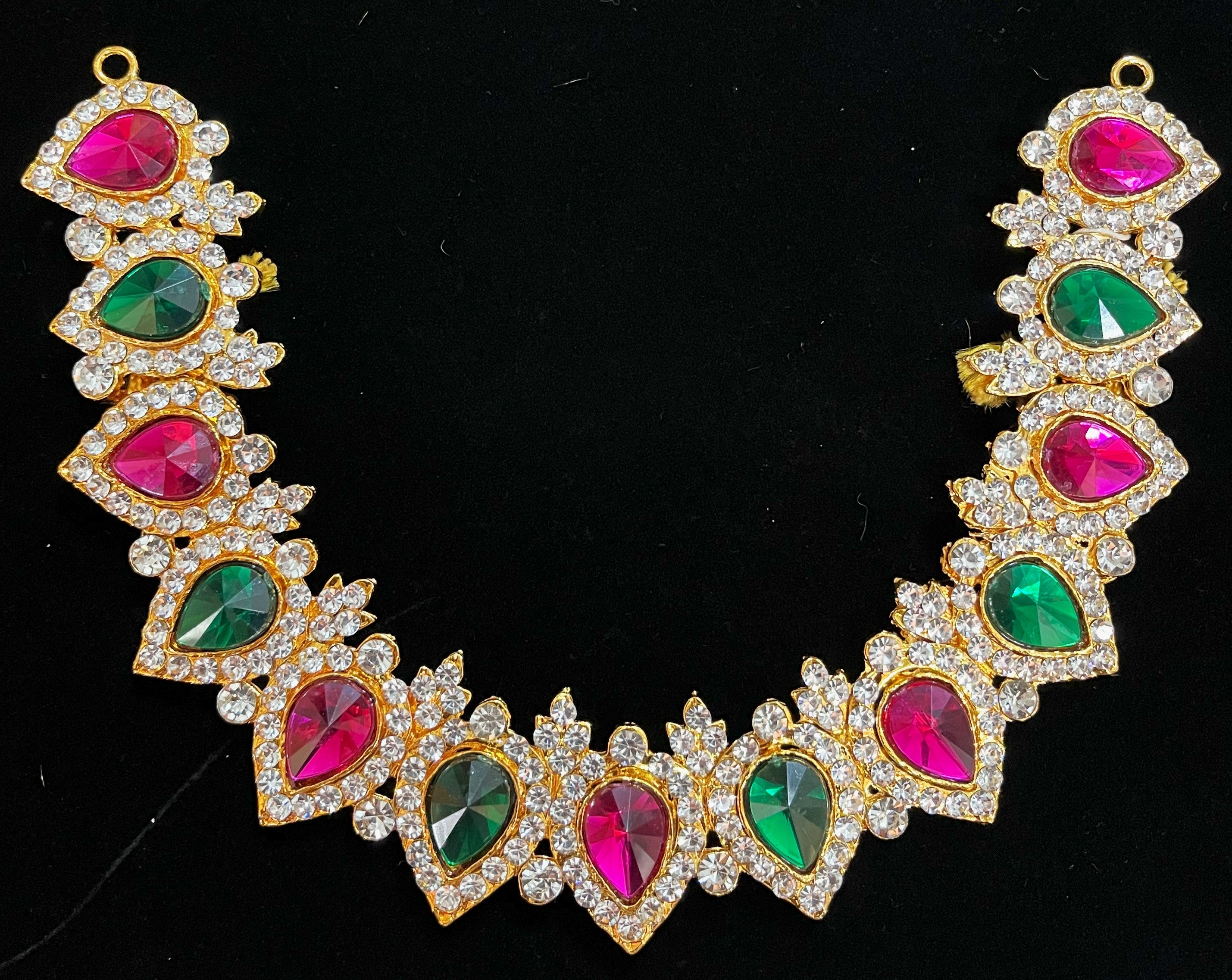 Short Necklace (Addigai) - Pink, white & green stones / Red, white & green stones on South Indian Stones metal alloy - Length: 5.5 inches, Width: 6 inches 1
