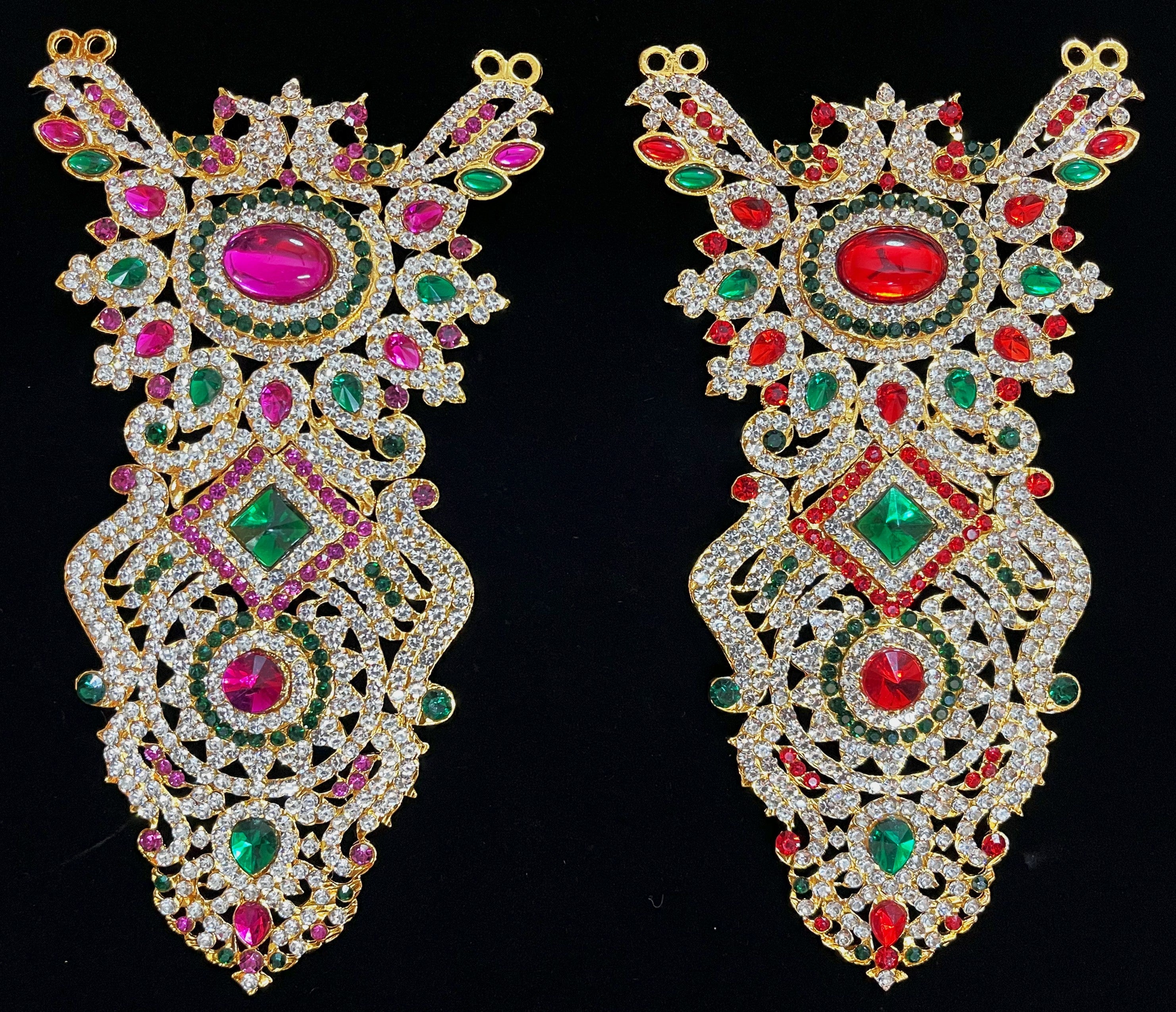 Short Necklace (Addigai) - Pink, white & green stones / Red, white & green stones on South Indian Stones metal alloy - Length: 6.5 inches, Width: 3 inches 1