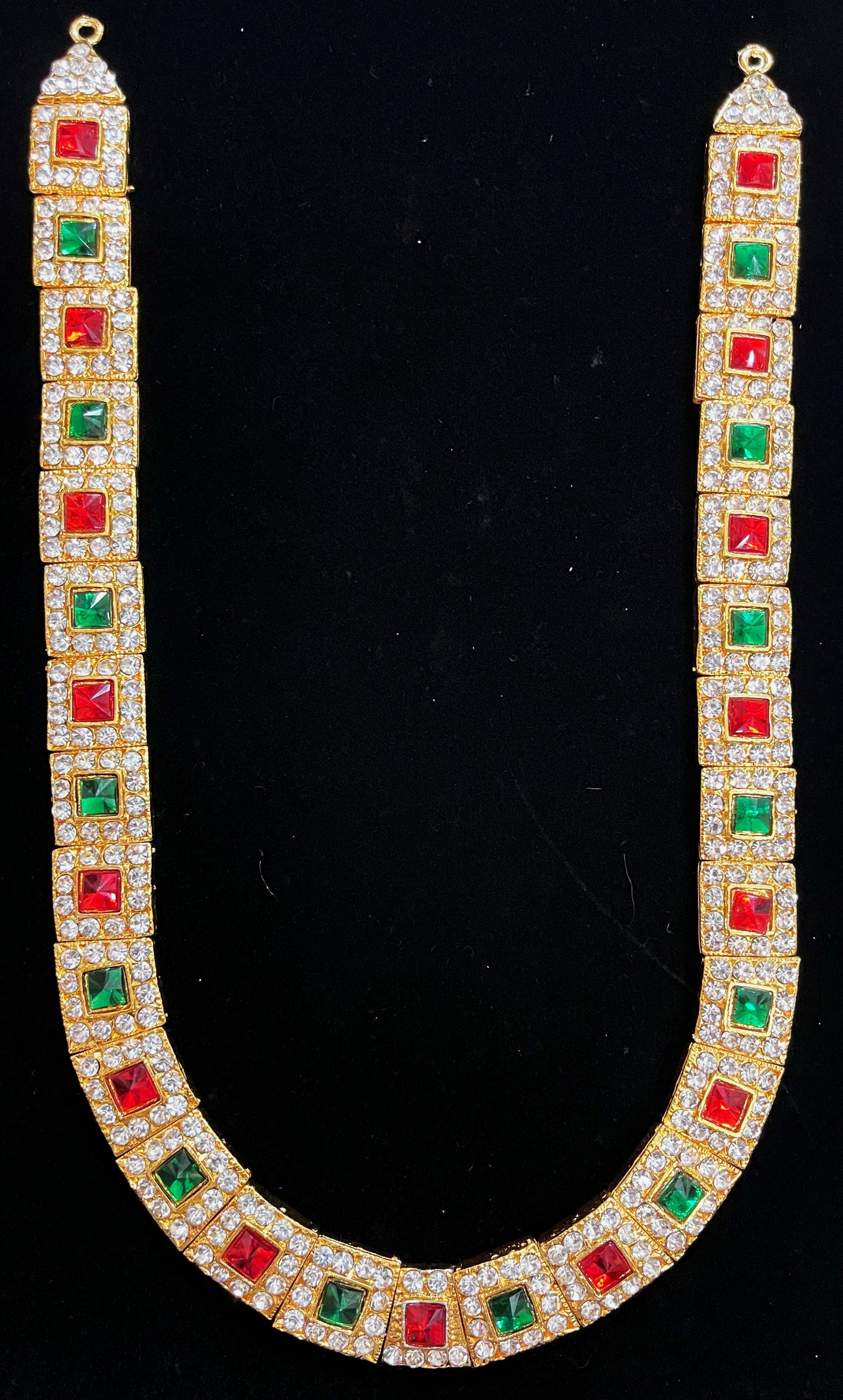 Long Haram – South Indian Temple Jewellery - Pink, white & green stones / Red, white & green stones on South Indian Stones metal alloy - Length: 9 inches, Width: 5.5 inches