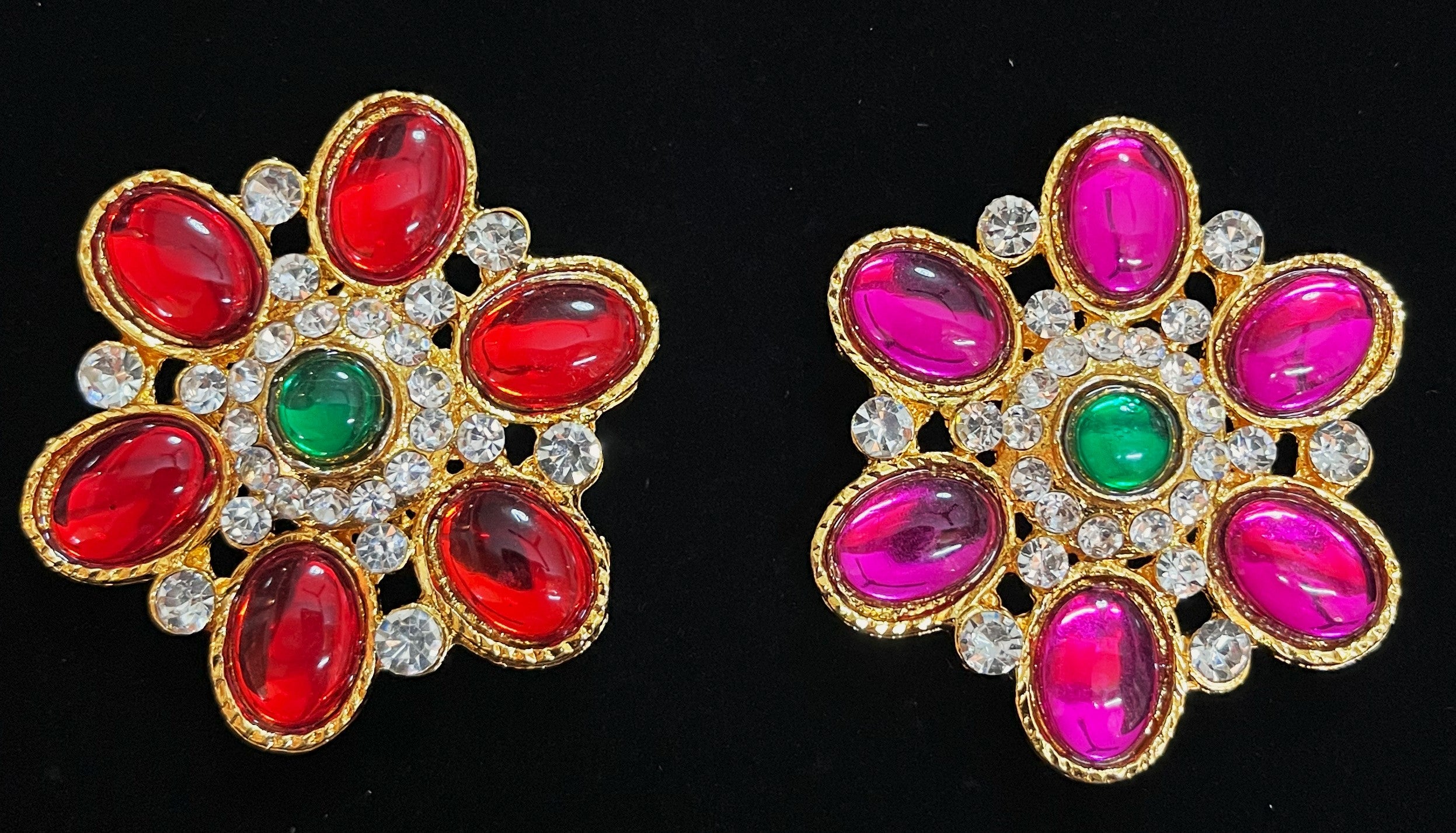 Grand Pendants - Pink, white & green stones / Red, white & green stones on South Indian Stones metal alloy - Length: 2 inches 1