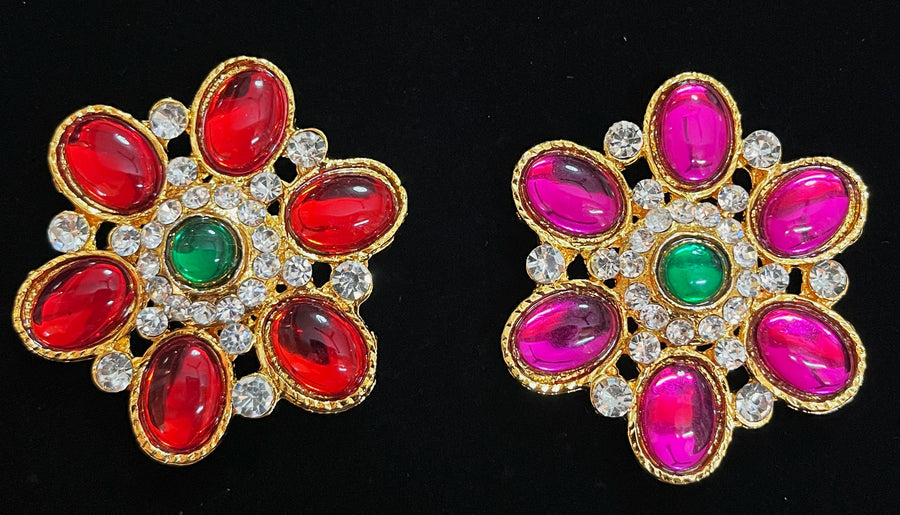 Grand Pendants - Pink, white & green stones / Red, white & green stones on South Indian Stones metal alloy - Length: 2 inches