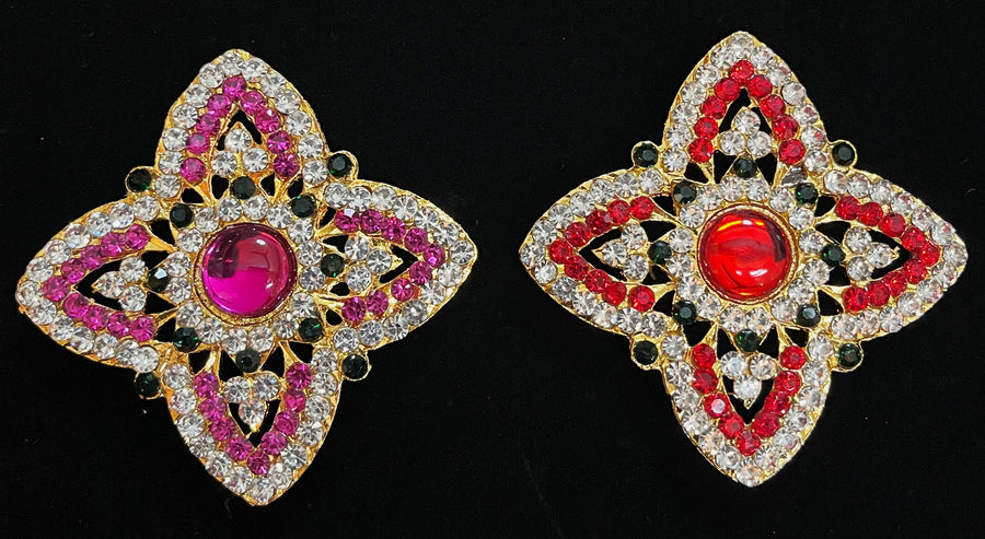 Grand Pendants - Pink, white & green stones / Red, white & green stones on South Indian Stones metal alloy - Length: 2 inches