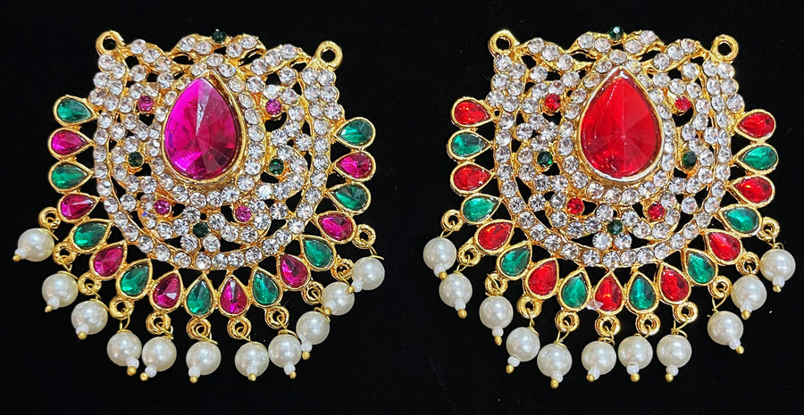 Grand Pendants - Pink, white & green stones / Red, white & green stones on South Indian Stones metal alloy - Length: 2 inches