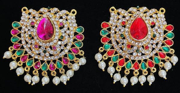 Grand Pendants - Pink, white & green stones / Red, white & green stones on South Indian Stones metal alloy - Length: 2 inches