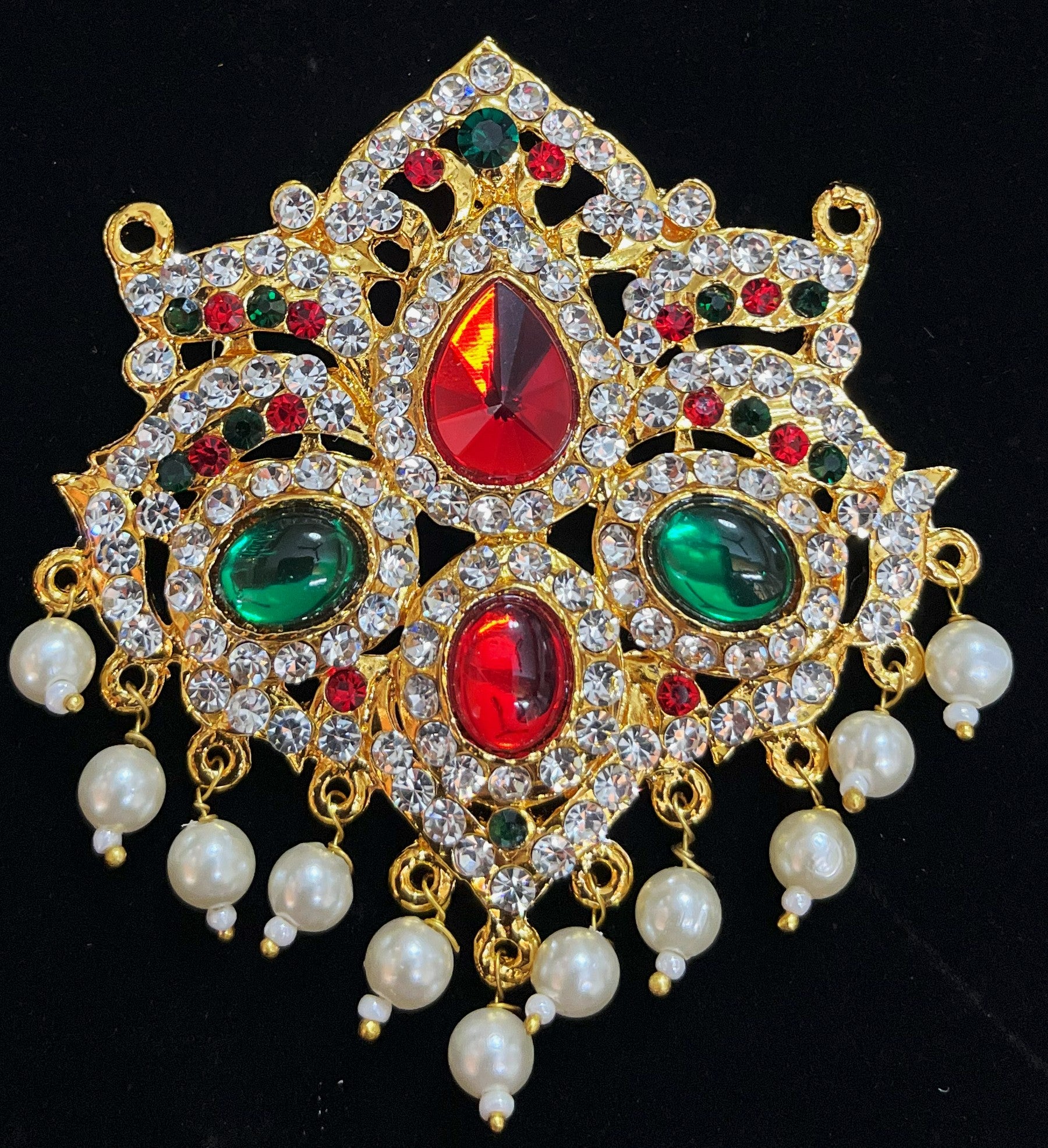 Grand Pendants - Pink, white & green stones / Red, white & green stones on South Indian Stones metal alloy - Length: 2.5 inches 1