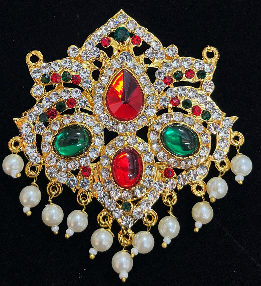 Grand Pendants - Pink, white & green stones / Red, white & green stones on South Indian Stones metal alloy - Length: 2.5 inches