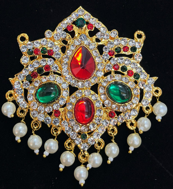 Grand Pendants - Pink, white & green stones / Red, white & green stones on South Indian Stones metal alloy - Length: 2.5 inches