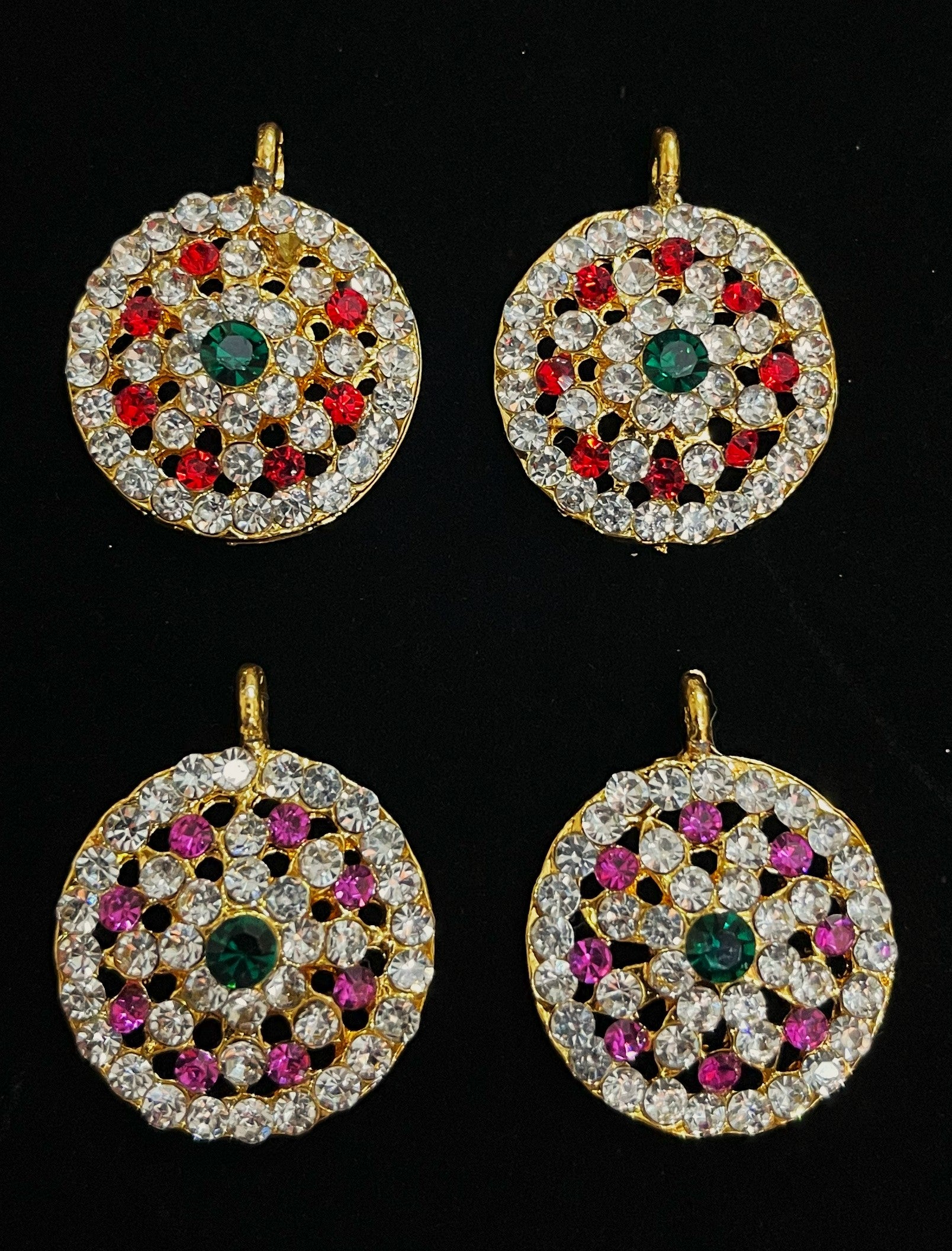 Normal Mangal Sutra - Pink, white & green stones / Red, white & green stones on South Indian Stones metal alloy - Length: 1 inch 1
