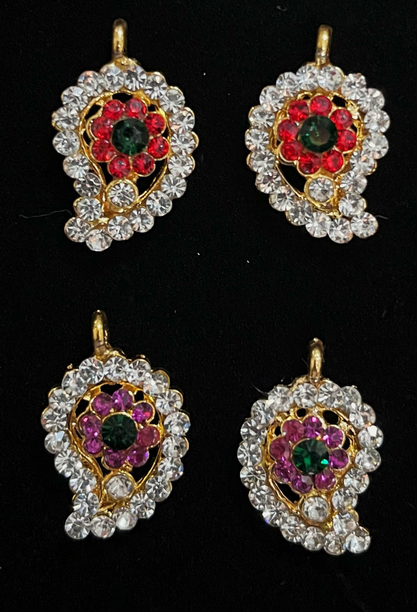 Mango Mangal Sutra - Pink, white & green stones / Red, white & green stones on South Indian Stones metal alloy - Length: 2 cms