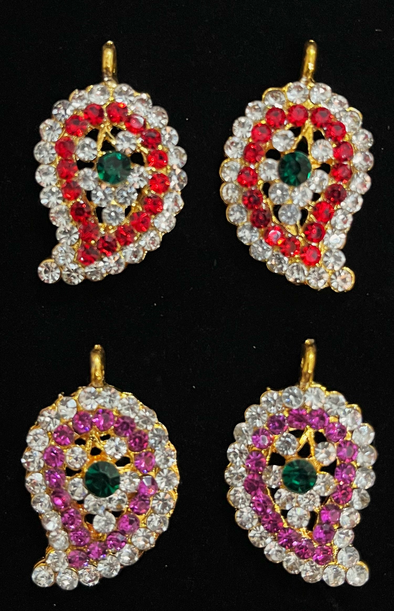 Mango Mangal Sutra - Pink, white & green stones / Red, white & green stones on South Indian Stones metal alloy - Length: 1.25 inches 1