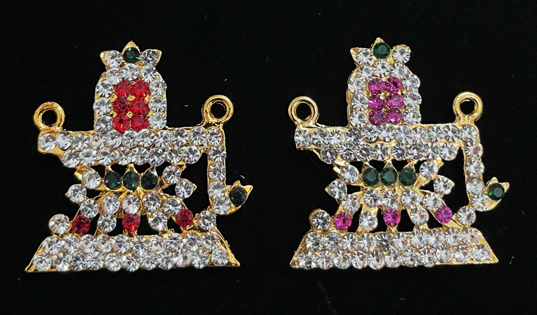 Shivling Mangal Sutra - Pink, white & green stones / Red, white & green stones on South Indian Stones metal alloy - Length: 1.5 inches 1