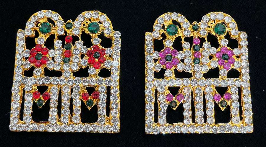 Shanku Chakra Namam Mangal Sutra - Pink, white & green stones / Red, white & green stones on South Indian Stones metal alloy - Length: 1.75 inches