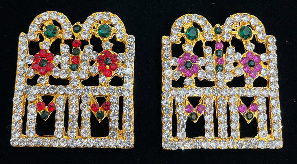 Shanku Chakra Namam Mangal Sutra - Pink, white & green stones / Red, white & green stones on South Indian Stones metal alloy - Length: 1.75 inches