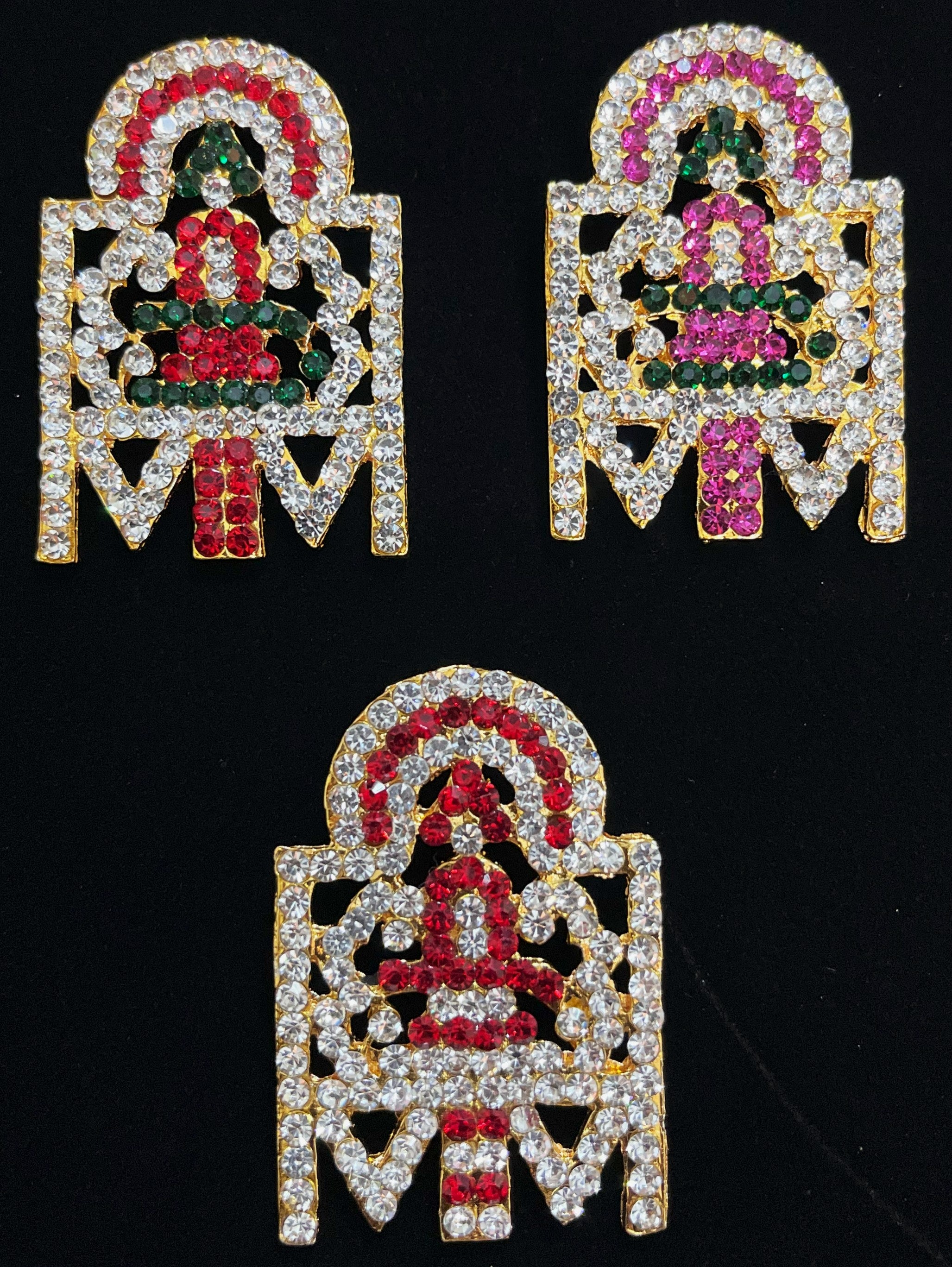 Shivling Mangal Sutra - Pink, white & green stones / Red, white & green stones on South Indian Stones metal alloy - Length: 2 inches 1