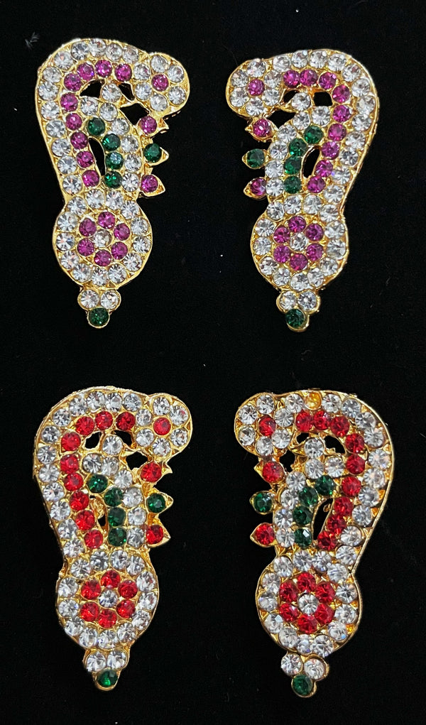 Temple Ear Studs – Minimal Divine Stone Earrings - Pink, white & green stones / Red, white & green stones on South Indian Stones metal alloy - Length: 1 inch