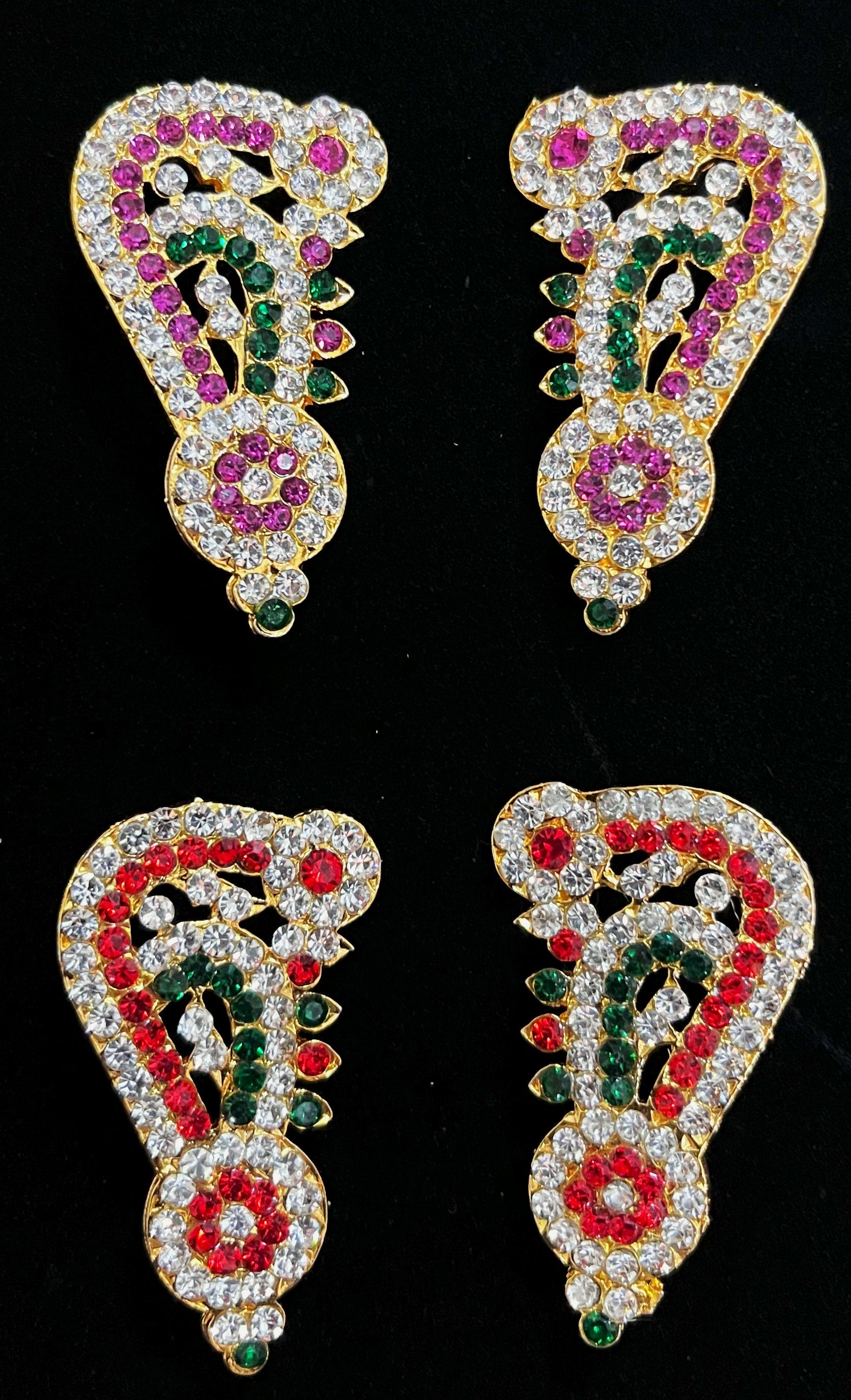 Temple Ear Studs – Minimal Divine Stone Earrings - Pink, white & green stones / Red, white & green stones on South Indian Stones metal alloy - Length: 1.5 inches 1