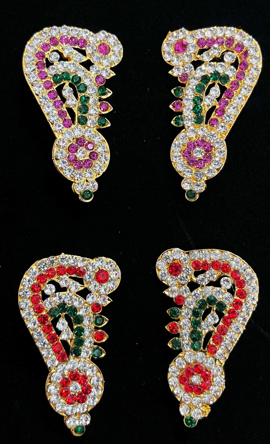 Temple Ear Studs – Minimal Divine Stone Earrings - Pink, white & green stones / Red, white & green stones on South Indian Stones metal alloy - Length: 1.5 inches