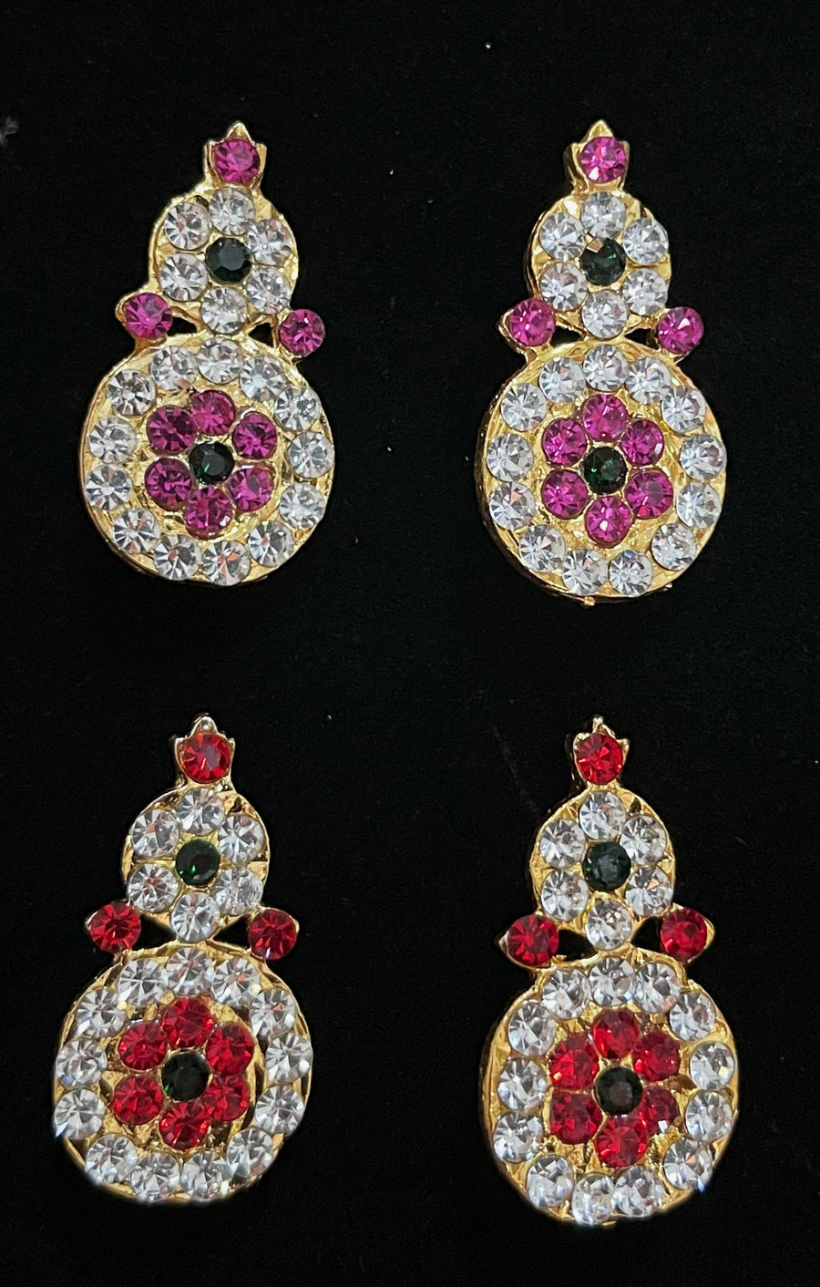 Temple Earrings – Traditional Balaji Design - Pink, white & green stones / Red, white & green stones on South Indian Stones metal alloy - Length: 1 inch