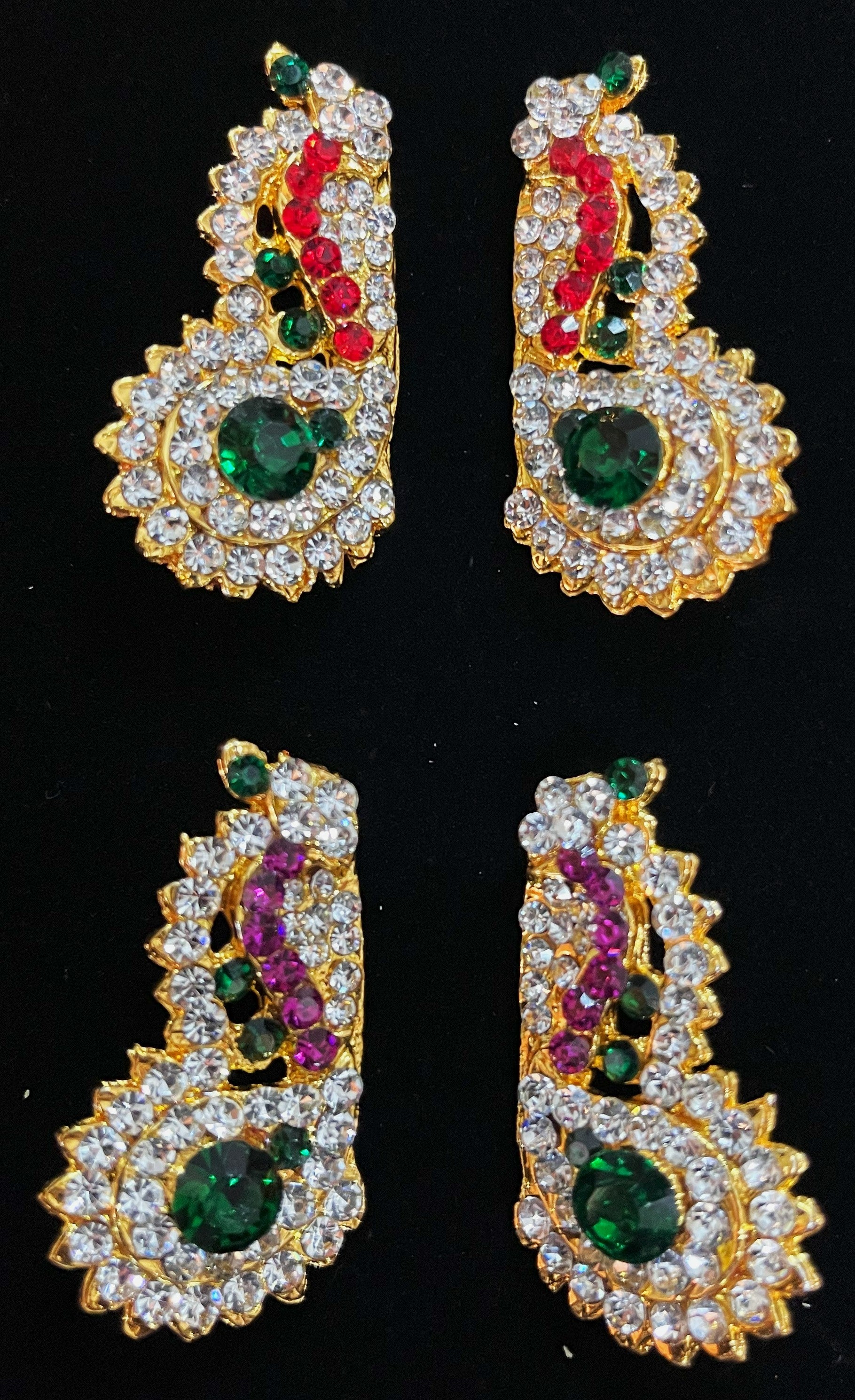Temple Ear Studs – Minimal Divine Stone Earrings - Pink, white & green stones / Red, white & green stones on South Indian Stones metal alloy - Length: 1.5 inches 1