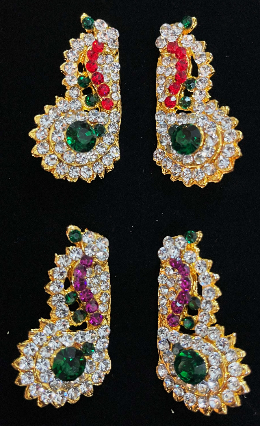 Temple Ear Studs – Minimal Divine Stone Earrings - Pink, white & green stones / Red, white & green stones on South Indian Stones metal alloy - Length: 1.5 inches