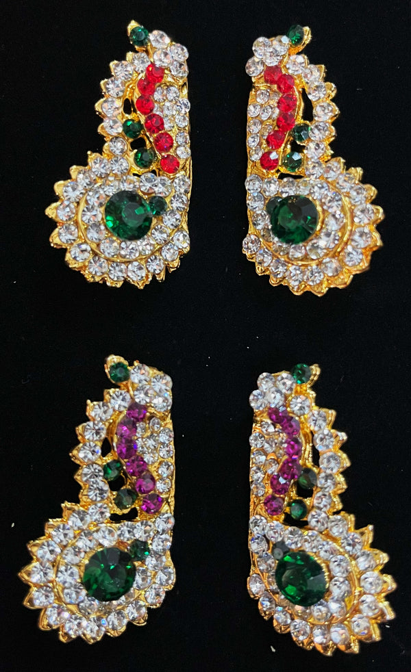 Temple Ear Studs – Minimal Divine Stone Earrings - Pink, white & green stones / Red, white & green stones on South Indian Stones metal alloy - Length: 1.5 inches