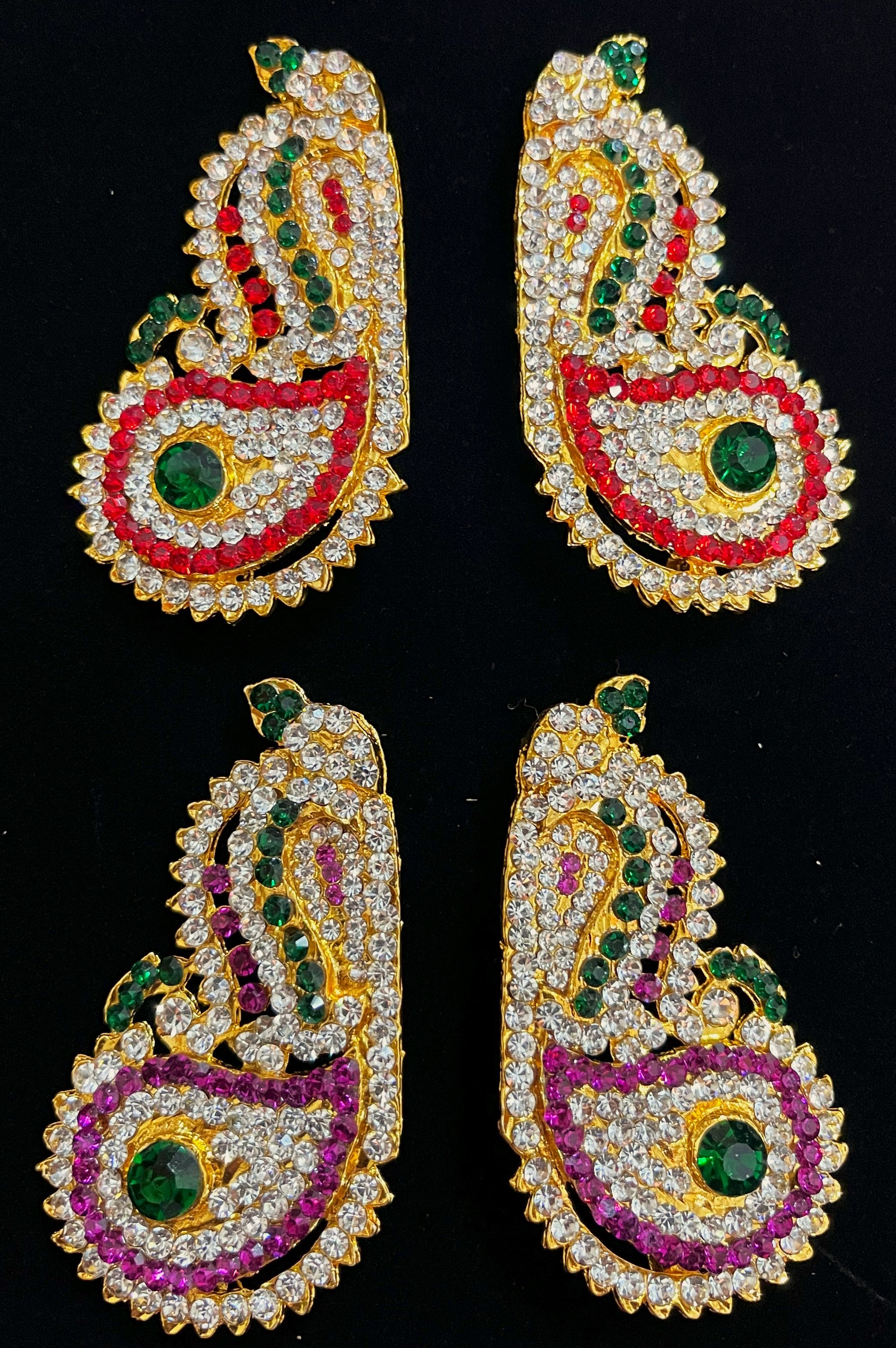 Temple Ear Studs – Minimal Divine Stone Earrings - Pink, white & green stones / Red, white & green stones on South Indian Stones metal alloy - Length: 3 inches 1