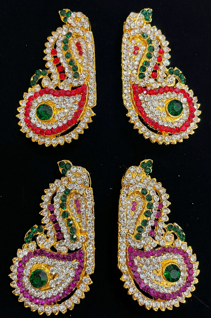 Temple Ear Studs – Minimal Divine Stone Earrings - Pink, white & green stones / Red, white & green stones on South Indian Stones metal alloy - Length: 3 inches