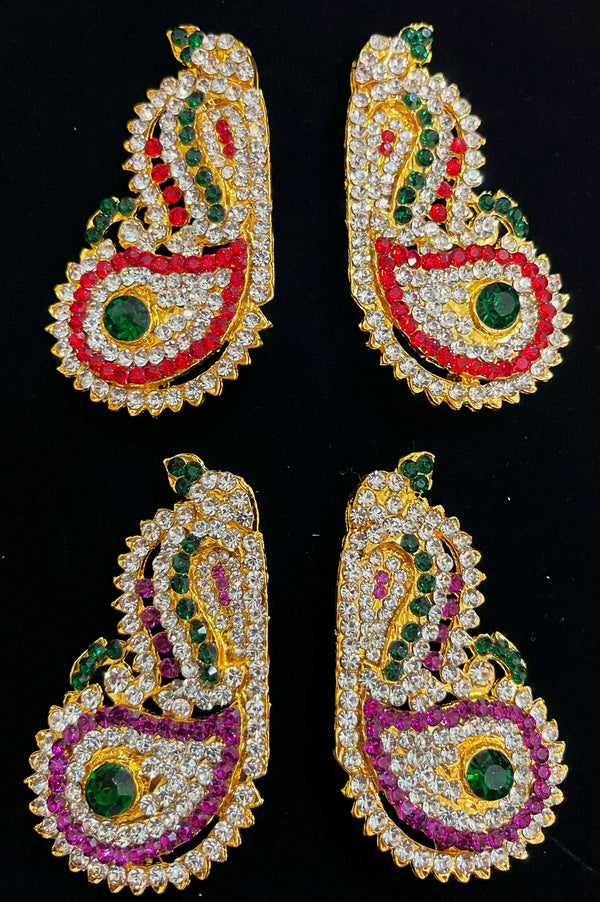 Temple Ear Studs – Minimal Divine Stone Earrings - Pink, white & green stones / Red, white & green stones on South Indian Stones metal alloy - Length: 3 inches