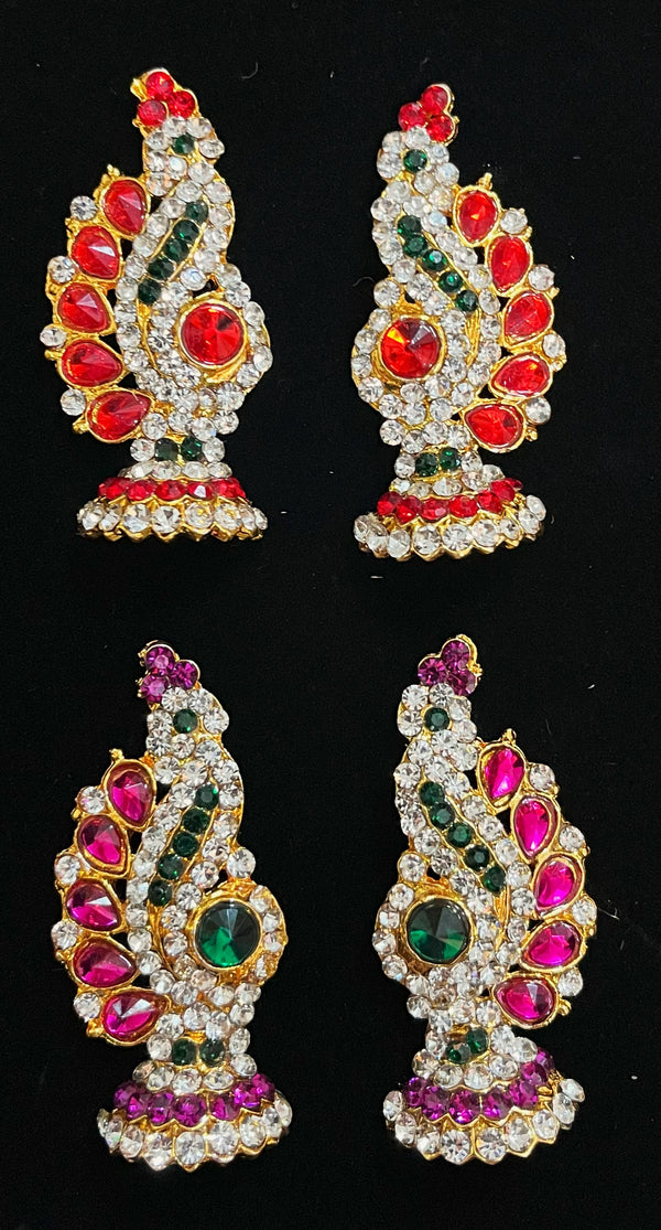 Temple Jhumka Earrings – Classic Hanging Bell Design - Pink, white & green stones / Red, white & green stones on South Indian Stones metal alloy - Length: 2 inches