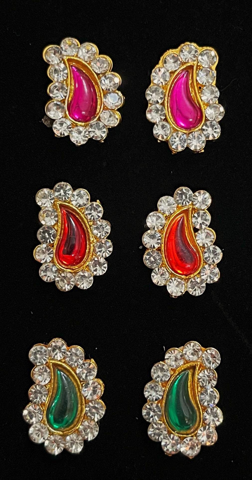Temple Ear Studs – Minimal Divine Stone Earrings - Pink & White stone / Green & White  stone / Red & White stone on South Indian Stones metal alloy - Length: 1.5 cms 1