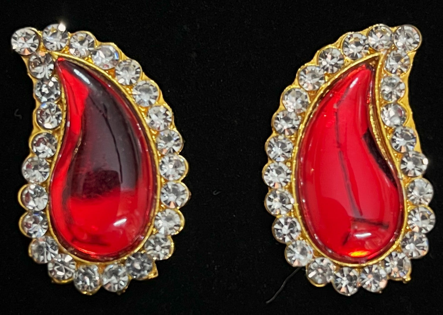Temple Ear Studs – Minimal Divine Stone Earrings - Pink & White stone / Green & White  stone / Red & White stone on South Indian Stones metal alloy - Length: 1 inch 2