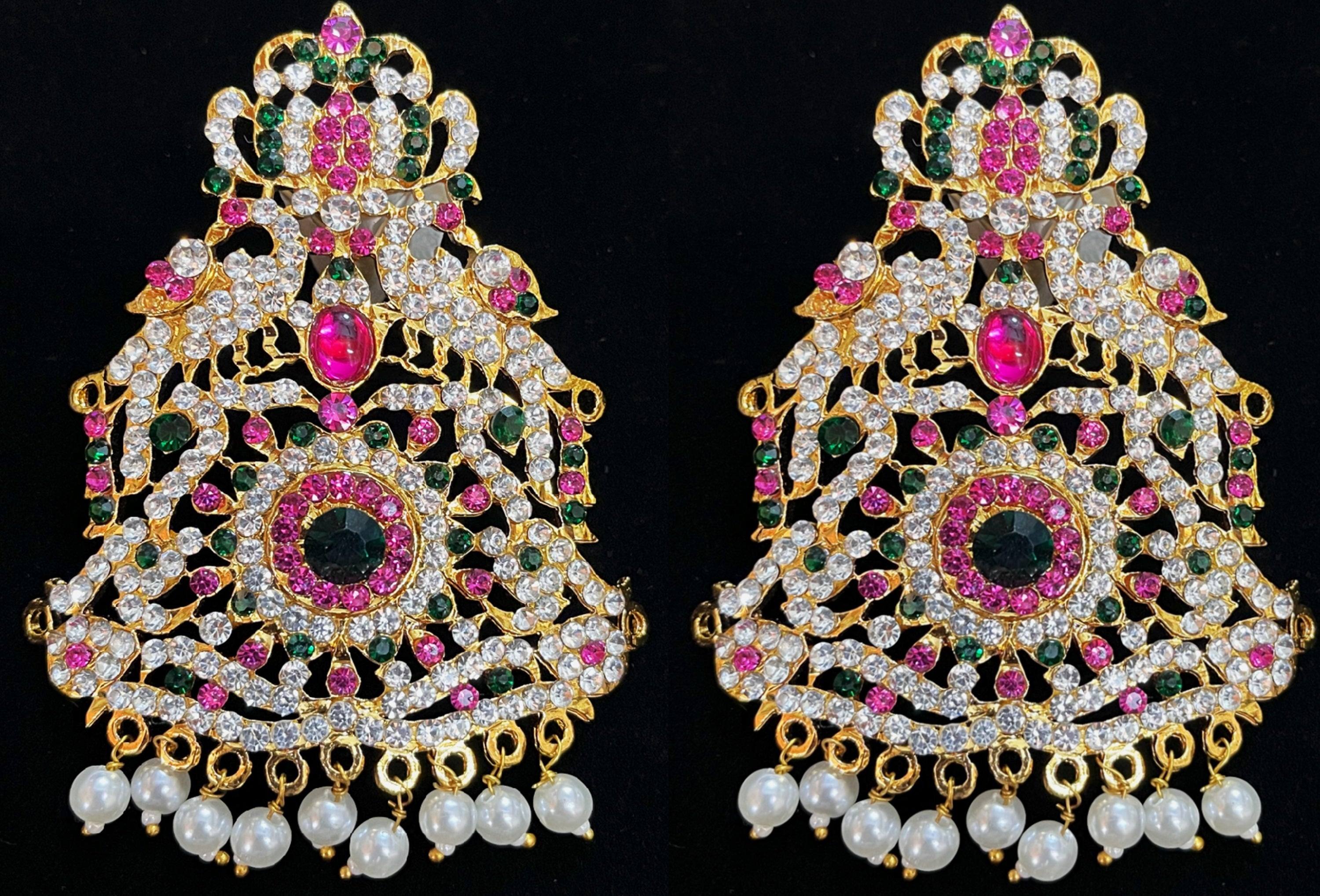 Normal Armlet (Vanki) – Devi Style - Pink, white & green stones / Red, white & green stones on South Indian Stones metal alloy - Length: 3 inches 1