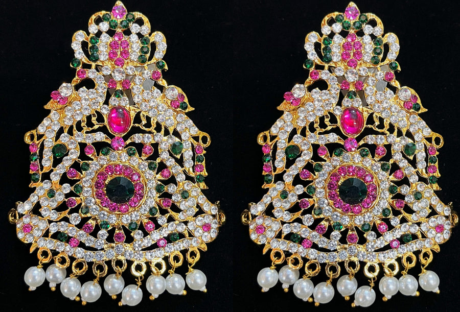 Normal Armlet (Vanki) – Devi Style - Pink, white & green stones / Red, white & green stones on South Indian Stones metal alloy - Length: 3 inches