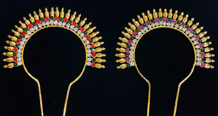 Chakra / prabhavli for crowns behind head - Pink, white & green stones / Red, white & green stones on South Indian Stones metal alloy - Length: 3.5 inches