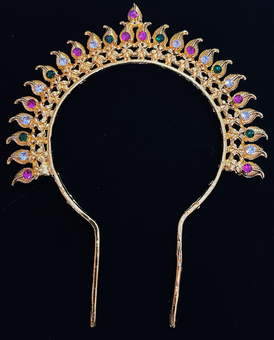 Chakra / prabhavli for crowns behind head - Pink, white & green stones on South Indian Stones metal alloy - Length: 3.5 inches