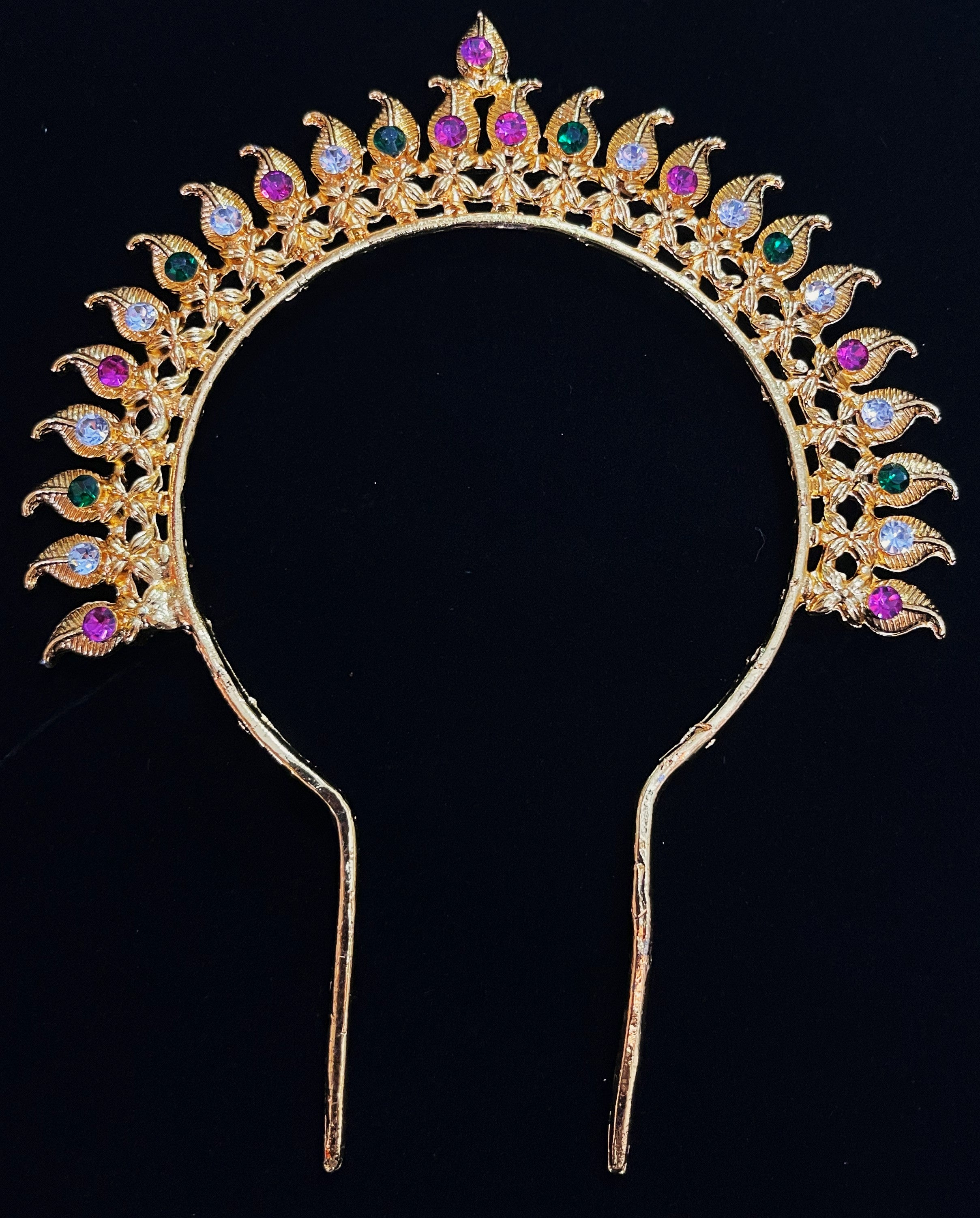 Chakra / prabhavli for crowns behind head - Pink, white & green stones on South Indian Stones metal alloy - Length: 3.5 inches