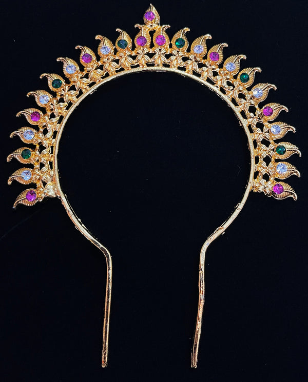 Chakra / prabhavli for crowns behind head - Pink, white & green stones on South Indian Stones metal alloy - Length: 3.5 inches