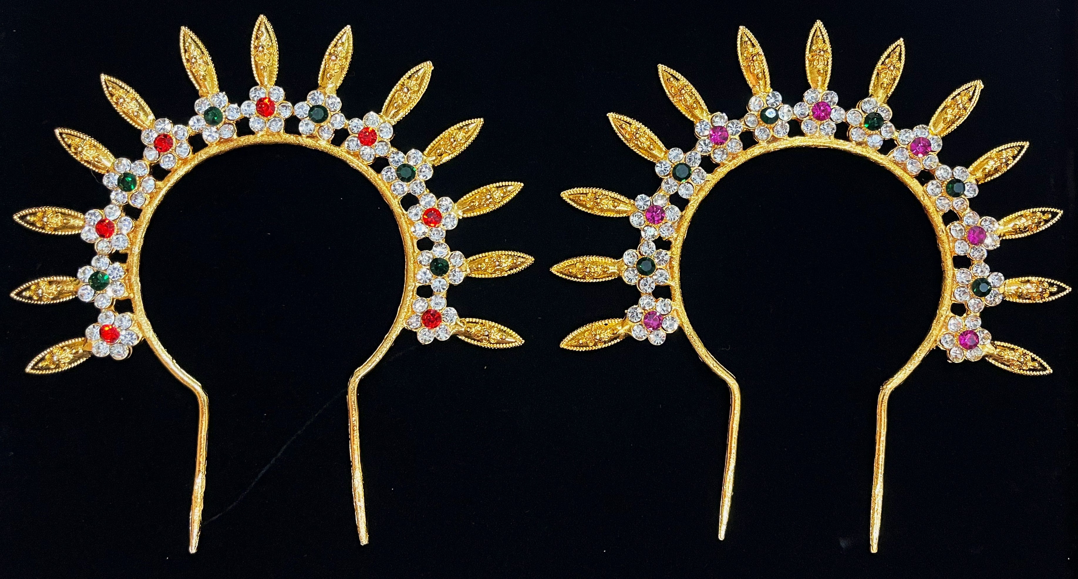 Chakra / prabhavli for crowns behind head - Pink, white & green stones / Red, white & green stones on South Indian Stones metal alloy - Length: 3.5 inches 1