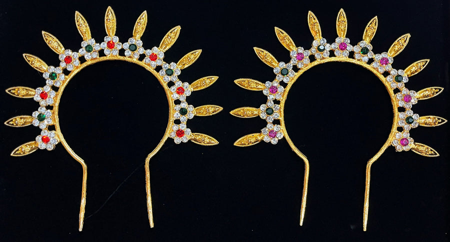 Chakra / prabhavli for crowns behind head - Pink, white & green stones / Red, white & green stones on South Indian Stones metal alloy - Length: 3.5 inches