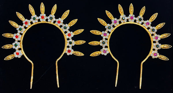 Chakra / prabhavli for crowns behind head - Pink, white & green stones / Red, white & green stones on South Indian Stones metal alloy - Length: 3.5 inches