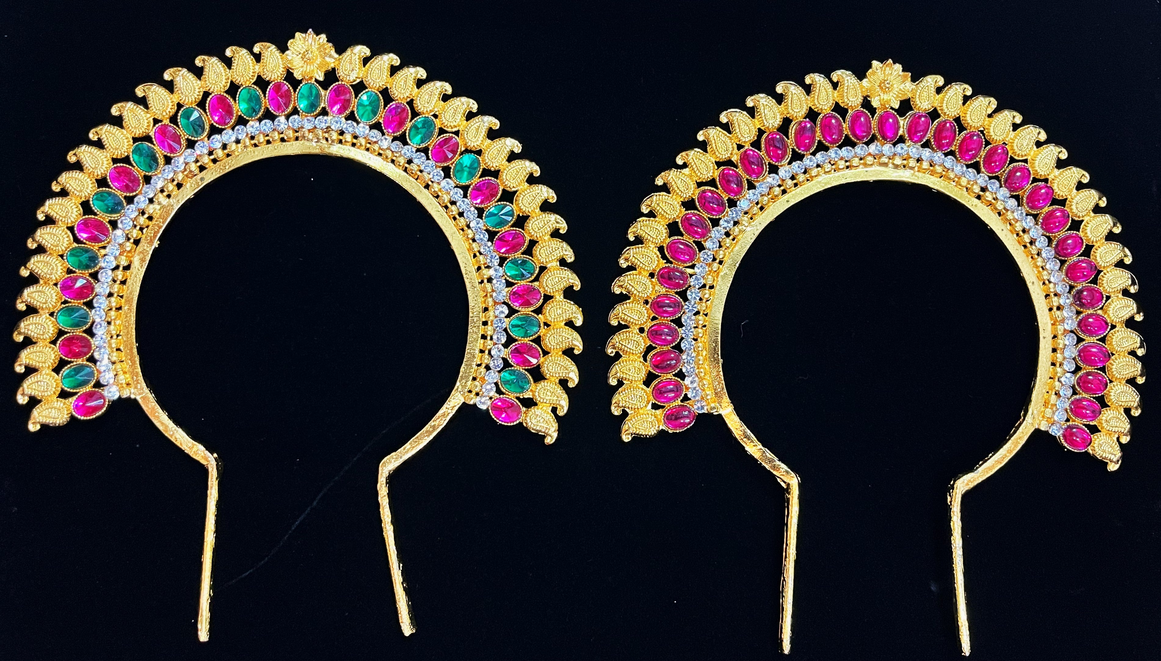 Chakra / prabhavli for crowns behind head - Pink, white & green stones / Pink & white stones on South Indian Stones metal alloy - Length: 3.5 inches 2