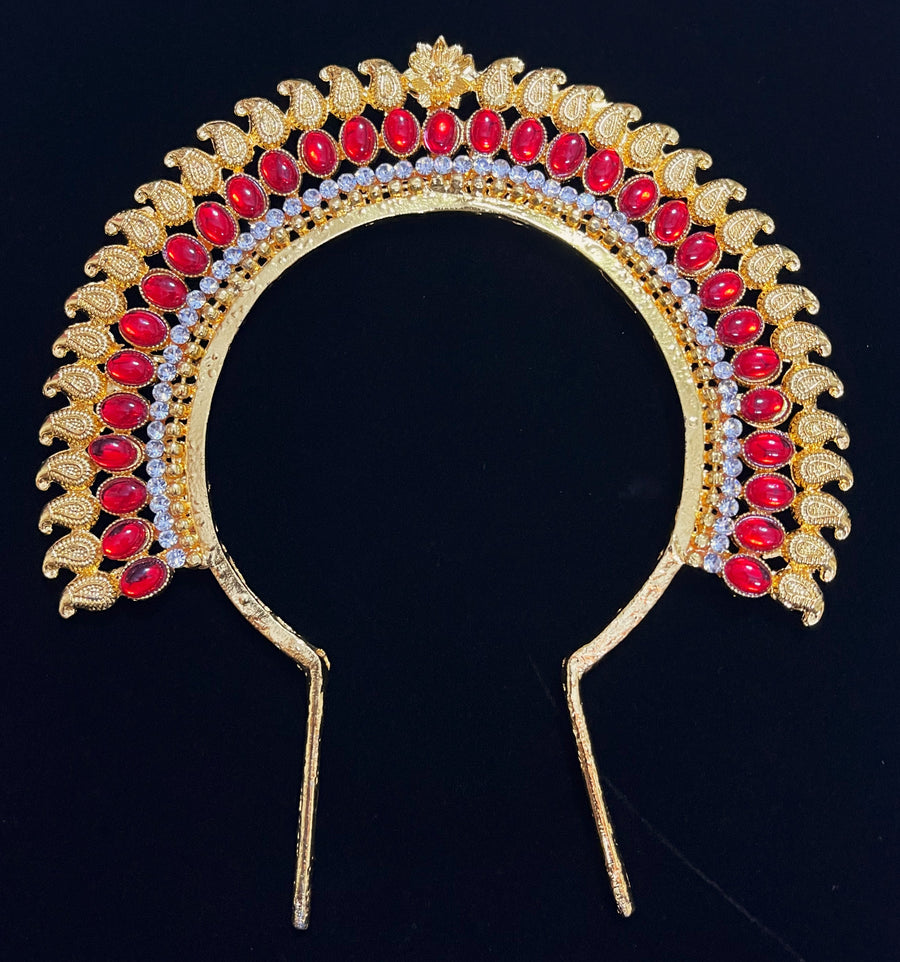 Chakra / prabhavli for crowns behind head - Pink, white & green stones / Pink & white stones on South Indian Stones metal alloy - Length: 3.5 inches