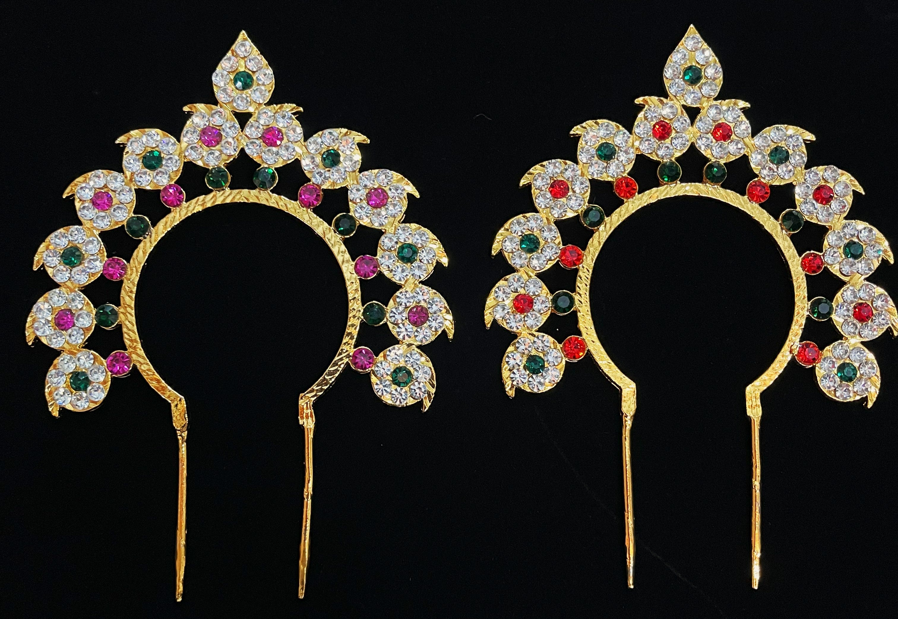 Chakra / prabhavli for crowns behind head - Pink, white & green stones / Red, white & green stones on South Indian Stones metal alloy - Length: 4 inches 1