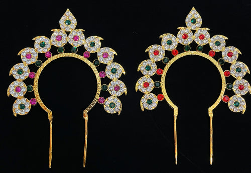 Chakra / prabhavli for crowns behind head - Pink, white & green stones / Red, white & green stones on South Indian Stones metal alloy - Length: 4 inches