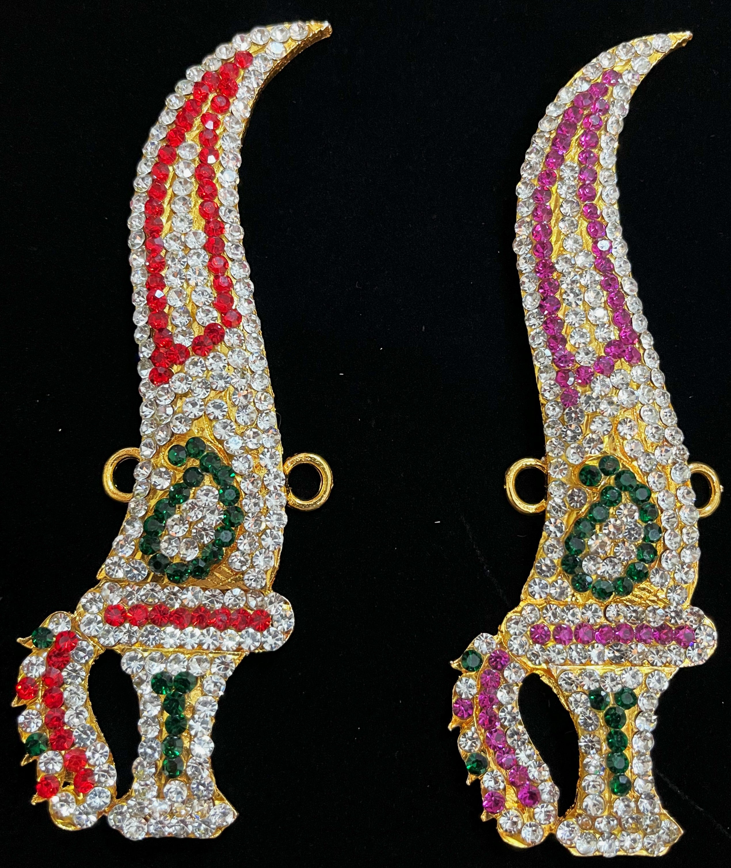 Sword - Mariamma Ayudha - Pink, green and white / Red, white & green stones on South Indian Stones metal alloy - Length: 5 inches 1