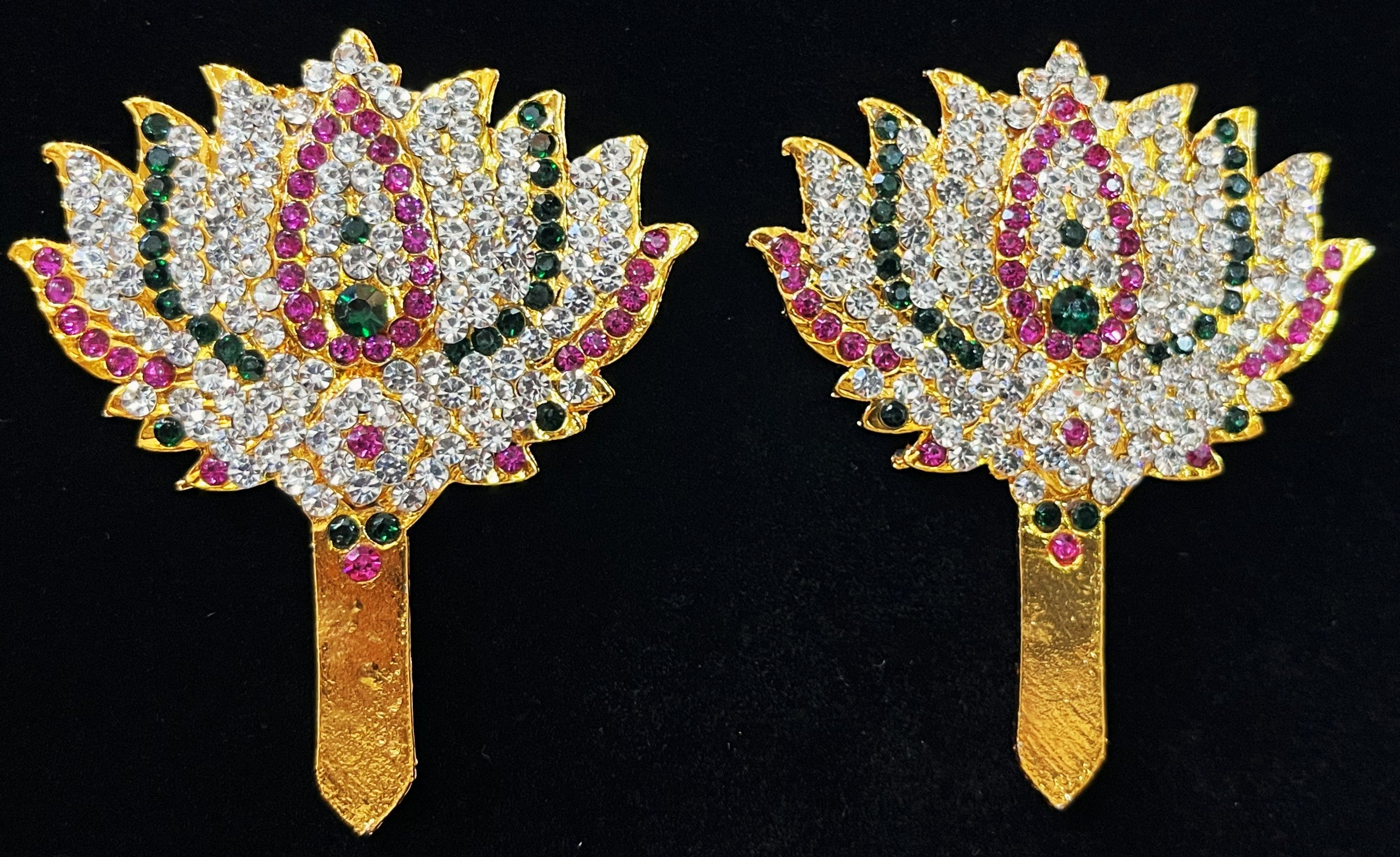 Padma Alankaram Set – Goddess Lakshmi Lotus Collection - Pink, green and white / Red, white & green stones on South Indian Stones metal alloy - Length: 2.5 inches 2