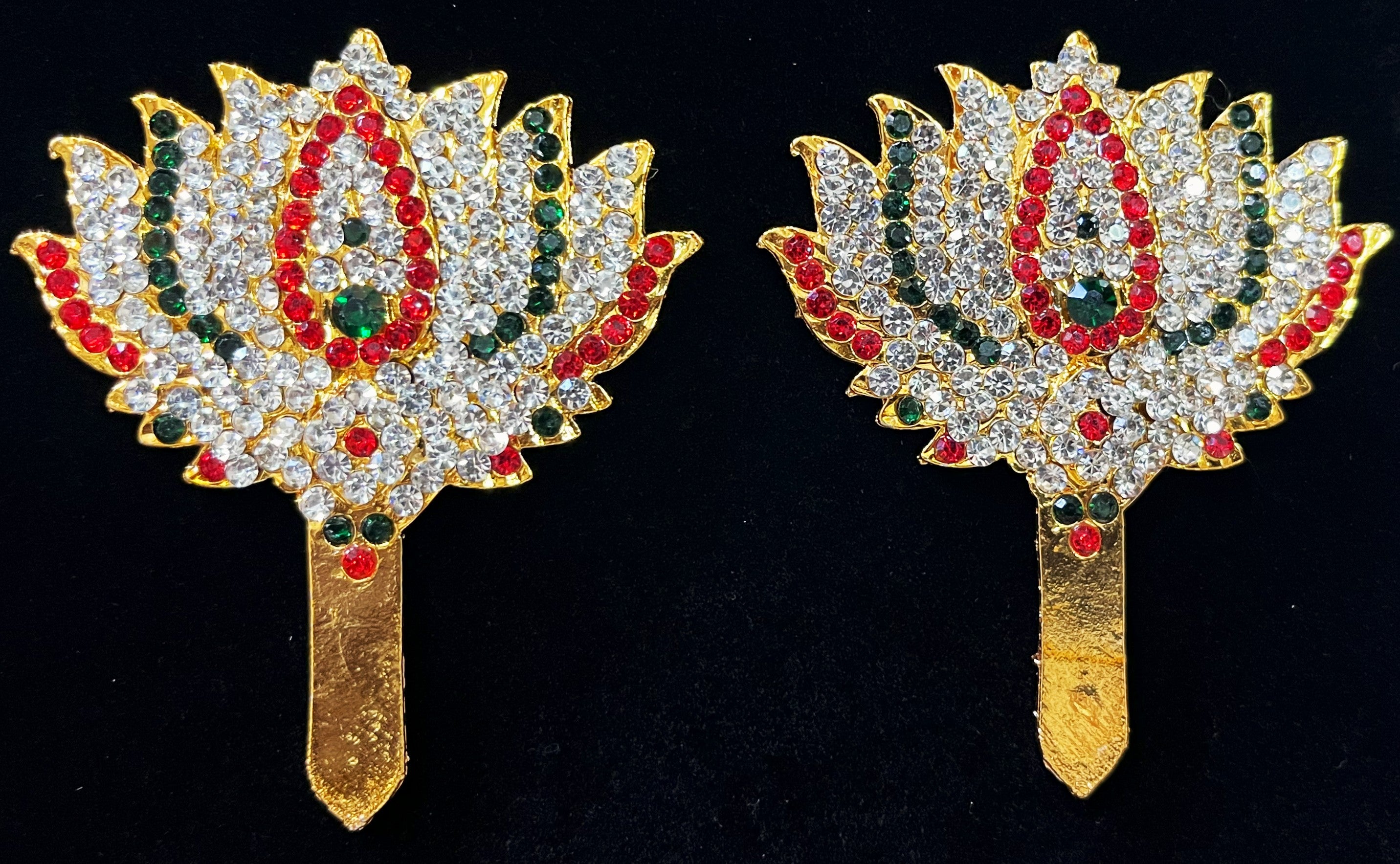 Padma Alankaram Set – Goddess Lakshmi Lotus Collection - Pink, green and white / Red, white & green stones on South Indian Stones metal alloy - Length: 2.5 inches 1
