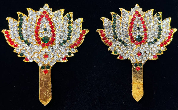 Padma Alankaram Set – Goddess Lakshmi Lotus Collection - Pink, green and white / Red, white & green stones on South Indian Stones metal alloy - Length: 2.5 inches