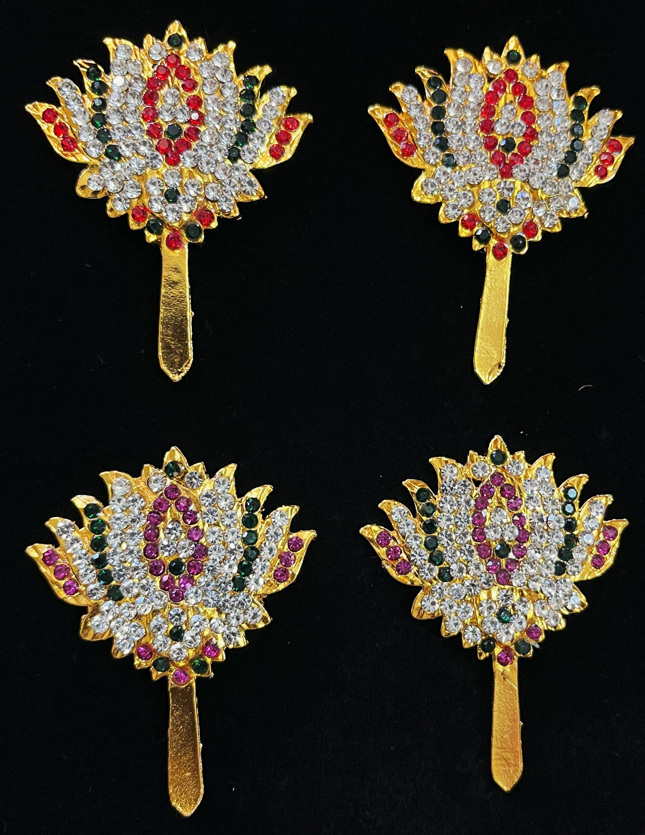 Padma Alankaram Set – Goddess Lakshmi Lotus Collection - Pink, green and white / Red, white & green stones on South Indian Stones metal alloy - Length: 2 inches