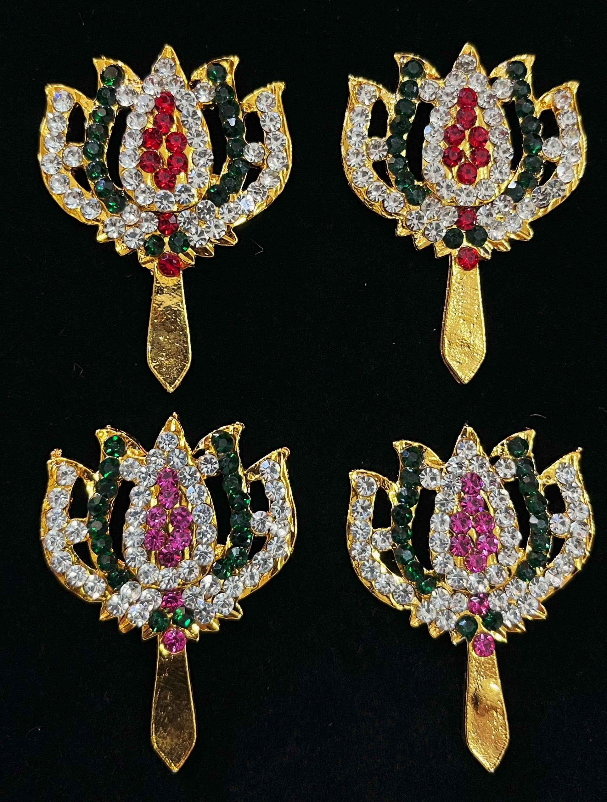 Padma Alankaram Set – Goddess Lakshmi Lotus Collection - Pink, green and white / Red, white & green stones on South Indian Stones metal alloy - Length: 1.75 inches 1